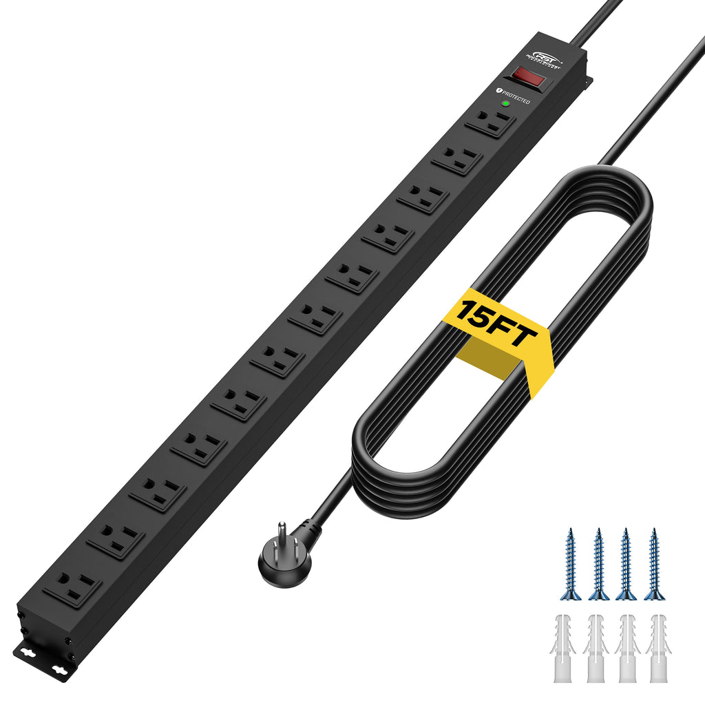 CRST 12-Outlet Metal Surge Protector Power Strip — Mountable, 2100J, 6FT/15FT Cord-5